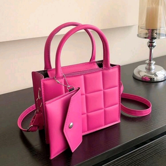 Source Unknown Other - 2pcs Mini Fashion Handheld Square Bag Quilted Hot Pink Shoulder Crossbody Purse